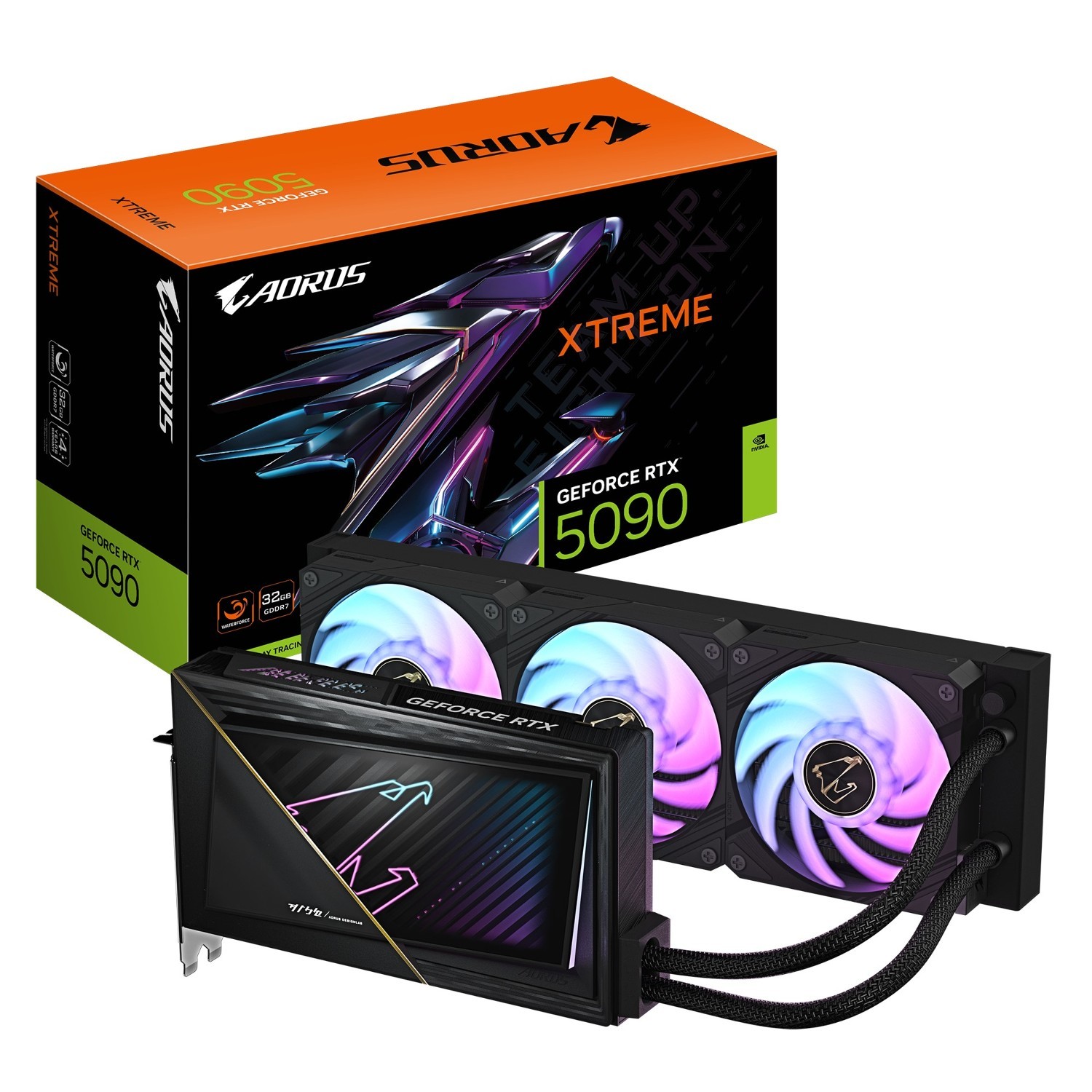 Gigabyte Aorus GeForce RTX™ 5090 Xtreme Waterforce 32G, 2655 MHz , Cuda 21760, 28 GBPS, GDDR7, 512 Bit, Psu 1000W, DisplayPort 2.1B *3 Hdmi 2.1B *1