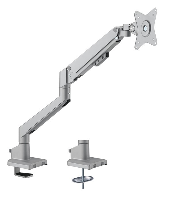Brateck Single Monitor Thin Gas Spring Monitor Arm Fit Most 17'-32' Monitors, Up To 9KG Per Screen Vesa 75X75/100X100 Matte Silver