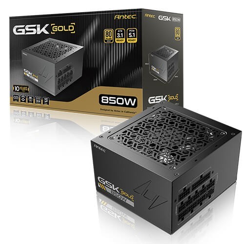 Antec GSK850 V2: Atx12v 3.1, 850W, Full-Modular, 80+ Gold, 120MM Fan, 24-Pin, 12V-2x6, 2×Cpu, 4×Pci-E, 8×Sata, 4×Molex, 140×150×86MM, 10Y Warranty