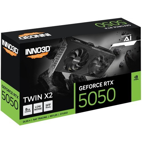 Inno3d nVidia GeForce RTX 5050 Twin X2 8GB GDDR6 2572 MHz Boost Clock, Ram 20 GBPS, 3X DP, 1xHDMI, 225X116X41MM