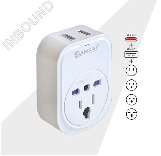 Generic Sansai Usb Travel Adaptor Usb A + C 2xUSB Charging Outlets 100-240Vac 10A 2400W Compatible With Plugs From Many Countries