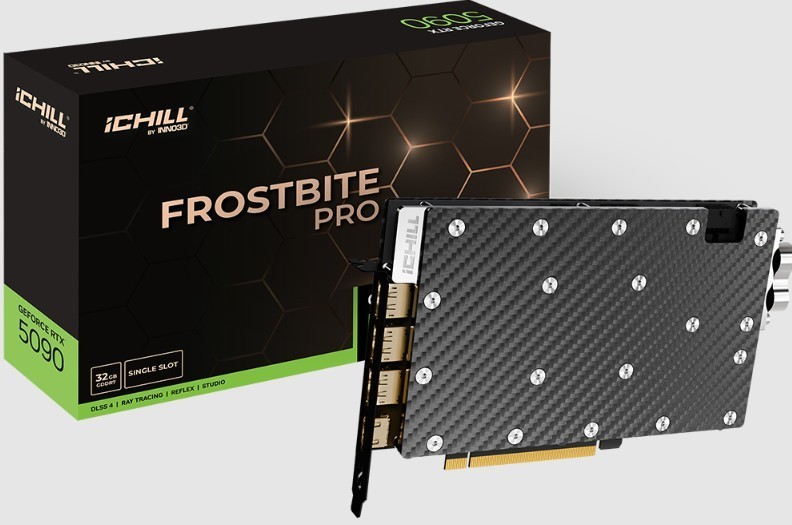 Inno3d nVidia GeForce RTX 5090 Ichill Frostbite Pro 32GB GDDR7 2407MHz Boost, 3xDP, 1xHDMI 223X134X20MM One Slot (Custom Loop System Required)