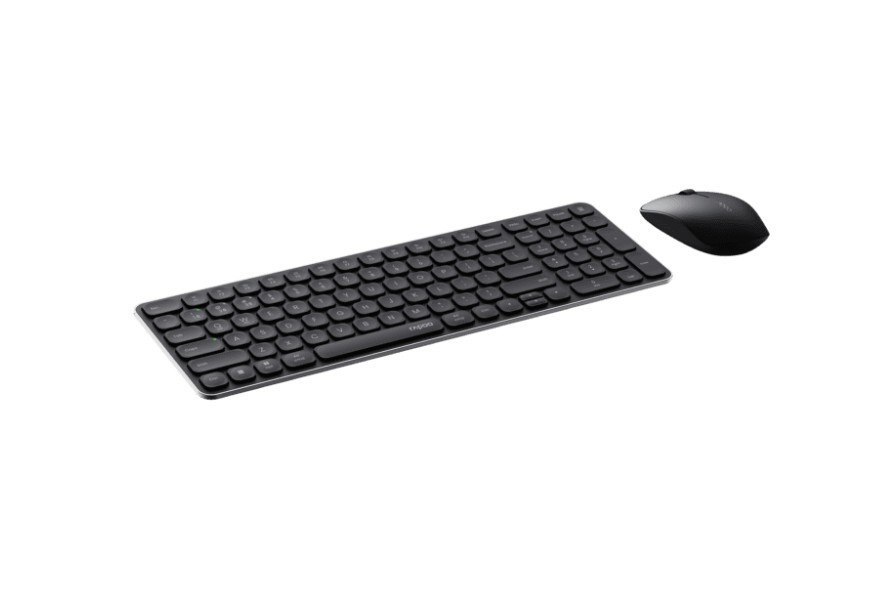 Rapoo 9320M Bluetooth 4.0, 5.0 + 2.4G Wireless Multi-Mode Keyboard Mouse Combo, Aluminium Base, 2400 Dpi, 10M Range, Compact Black Retail Pack