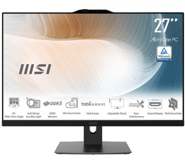 Msi Modern Am272p 1M-1219Au , Black, 27' Non-Touch, Core 7 150U/D5 64GB/1x M.2 SSD/WiFi6/Webcam/Height Adjustable/Wired KBM/Win11Pro/3Y Onsite