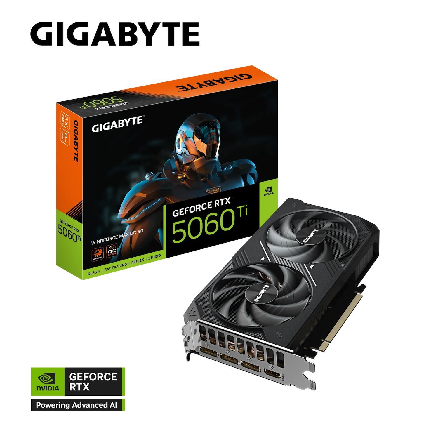 Gigabyte GeForce RTX™ 5060 Ti Windforce Max Oc 8G, 2587 MHz, Cuda 4608, 28 GBPS, GDDR7, 128 Bit, Pci-E 5.0, Psu 650W, DisplayPort 2.1B *3 Hdmi 2.1B *1