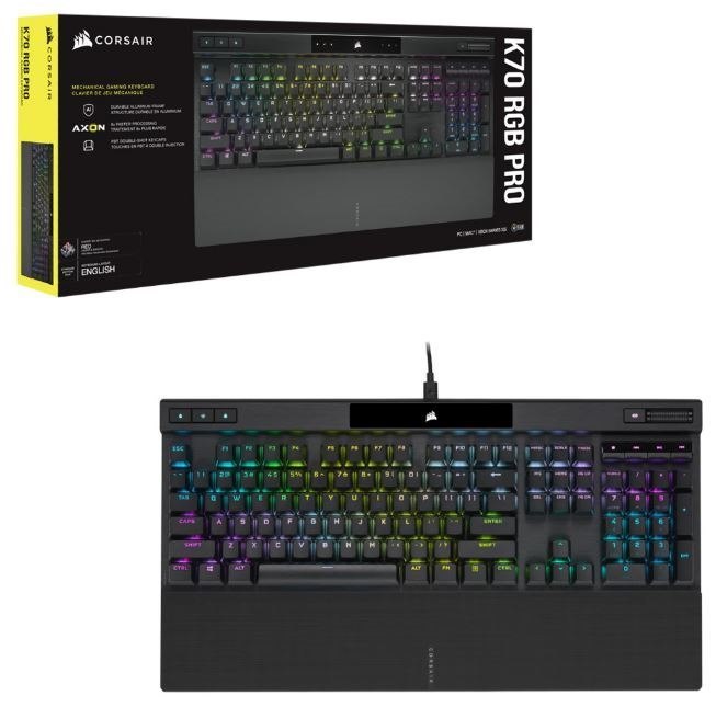 Corsair K70 RGB Pro Mechanical Gaming Keyboard, Backlit RGB Led, Cherry MX Red, Black, Black PBT Keycaps, Professional Gaming