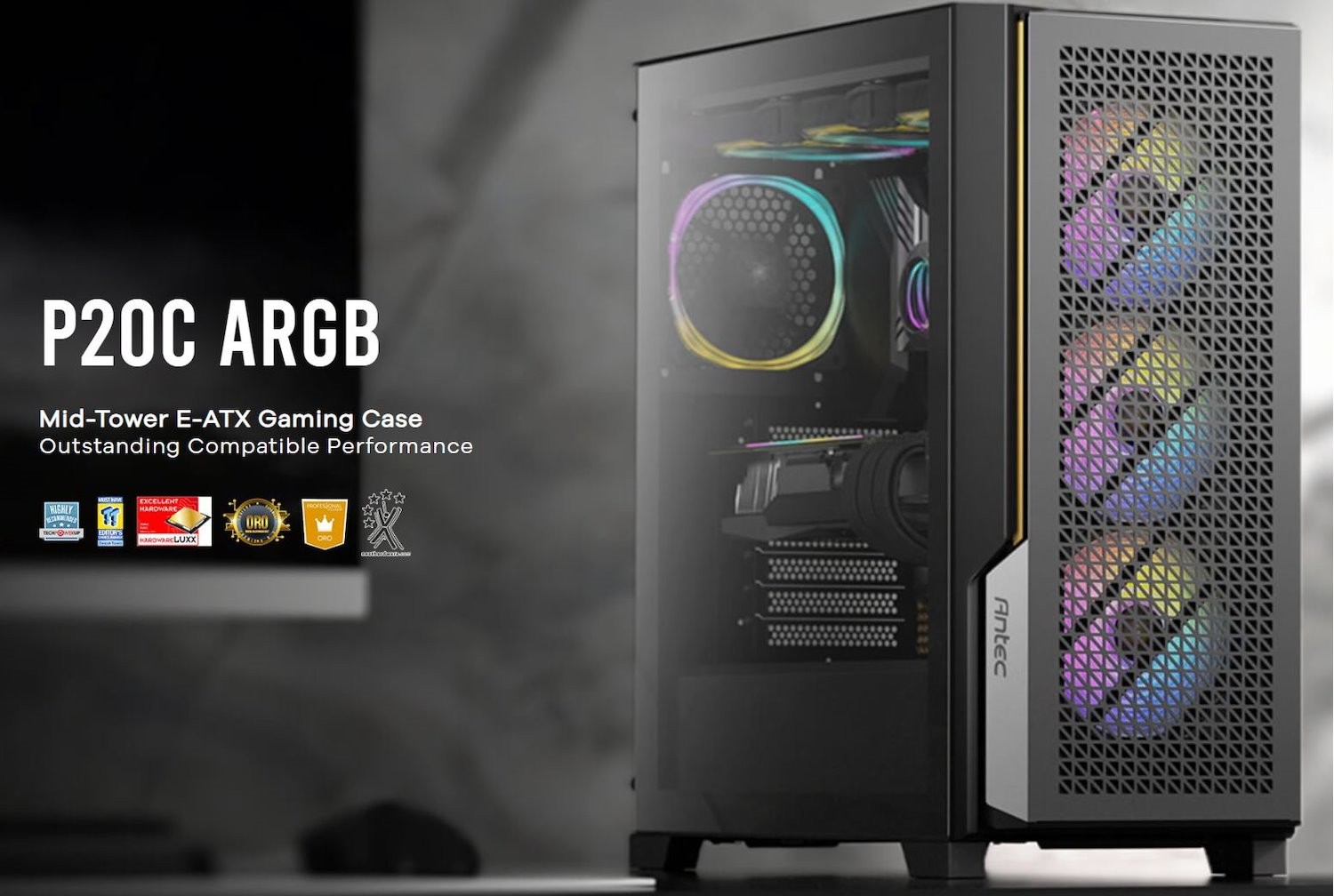 Antec P20C Argb, Atx, E-Atx, High Airflow, Usb-C, Cable Management, 4X HDD/SSD , 375MM Gpu, 170MM Cpu, 3X Argb PWM 12CM,Fan Control, Gaming Case
