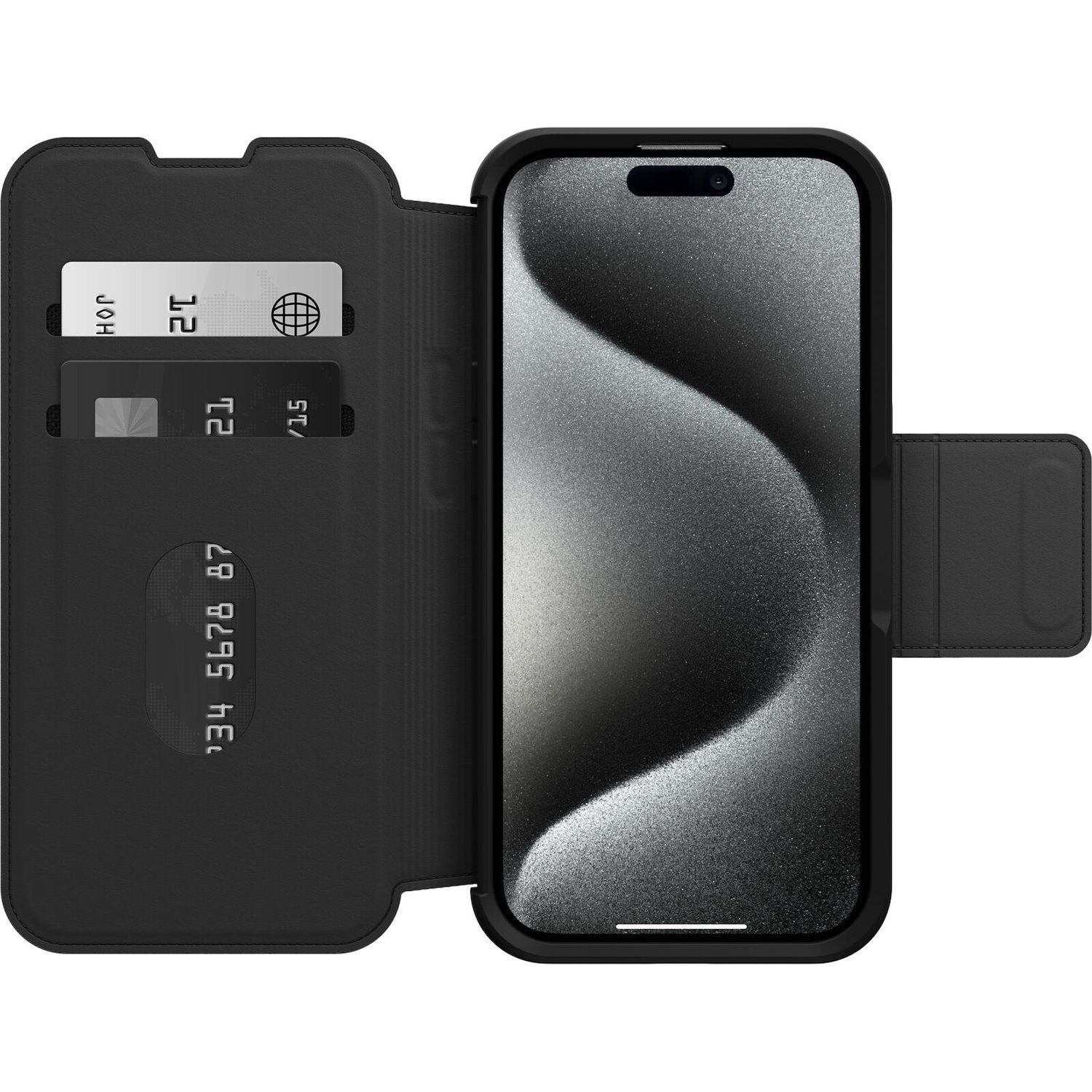 OtterBox Strada Carrying Case (Folio) Apple iPhone 15 Pro Smartphone, Card, Cash - Shadow Black