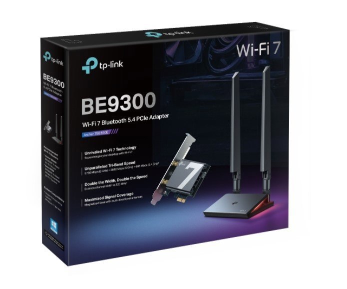 TP-Link Archer Tbe550e Be9300 Wi-Fi 7 Bluetooth 5.4 PCIe Adapter, 6GHz@5760 MBPS, 5GHz@2880 MBPS, 2.4GHz@688 MBPS (Wifi7) (Nic)