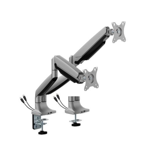 Brateck Ldt82-C024uc Dual Screen Heavy-Duty Gas Spring Monitor Arm With Usb Ports For Most 17'~35' Monitors, Matte Silver (LS)