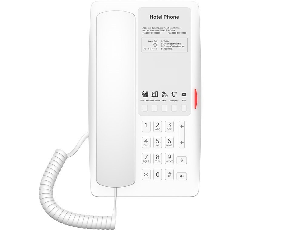Fanvil H4 Hotel Ip Phone, White, Cost-Effective Hotel Ip Phone, HD Voice, 0/100Mbps Ethernet, And PoE, 5 Programmable Soft Keys