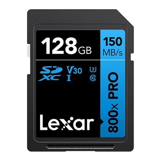 Lexar High-Performance 800X Pro 128GB SDHC™/SDXC™ Uhs-I Card Blue Series Up To 150MB/s1 Shoot High-Quality Images And Stunning 1080P Full-HD And 4K U