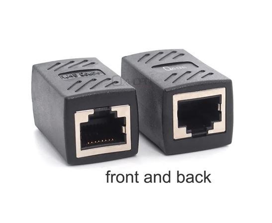 Just You PC Oxhorn RJ45 Ethernet Inline 8 Pins Coupler / Joiner Female To Female F-F Gold Plated Connections Black Retail Bag