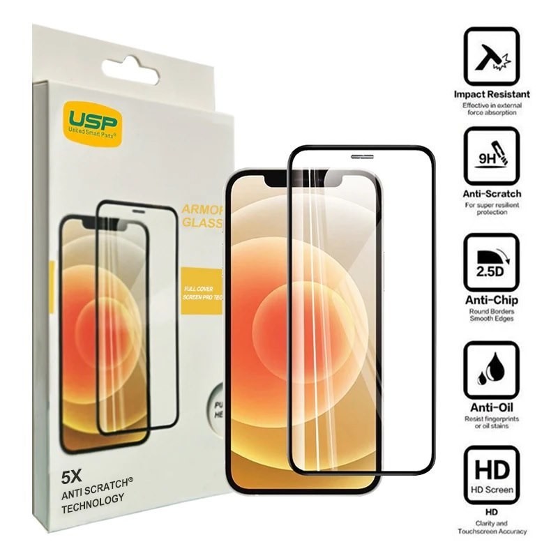 Usp Apple iPhone 12 Pro Max Armor Glass Full Cover Screen Protector - 5X Anti Scratch Technology, Perfectly Fit Curves