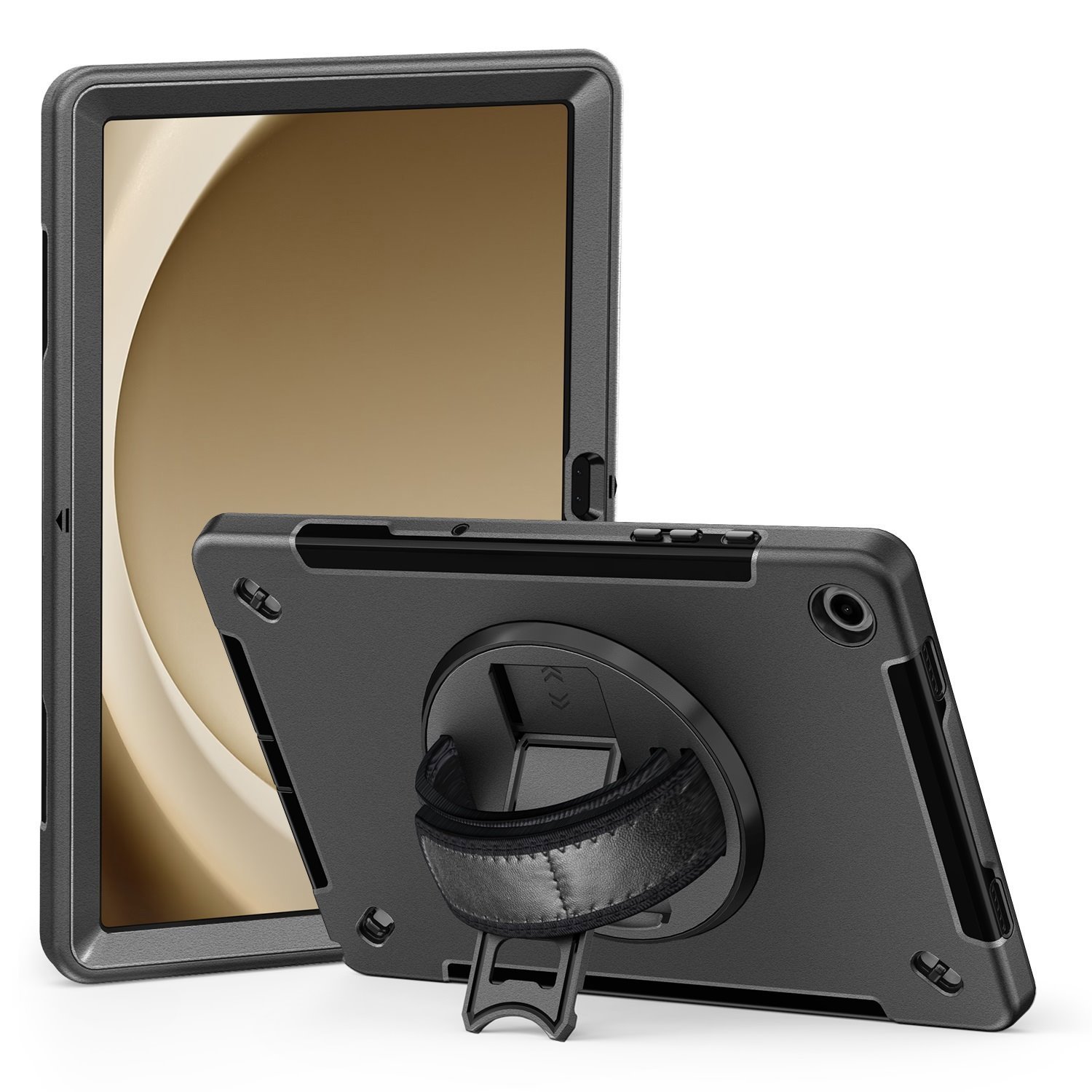 Usp Rugged Samsung Galaxy Tab A9+ (11') Case Black - Built-in-Kickstand, Adjustable Hand Strap, Shoulder Strap, DropProof, ShockProof