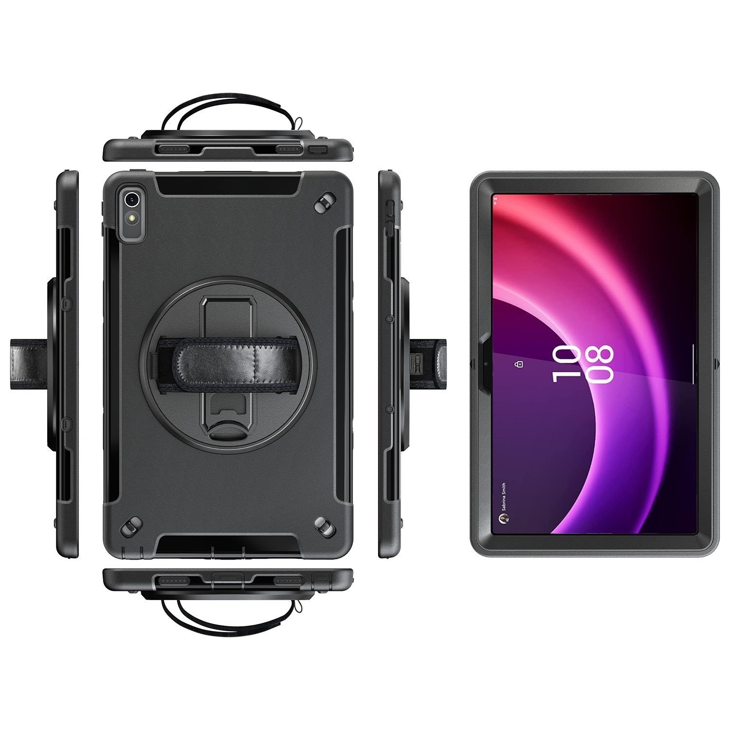 Usp Rugged Lenovo Tab P11 (11') (2ND Gen) Case + Screen Protector Black - Built-in-Kickstand,Adjustable Hand Strap,Reinforced Corners,Raised Edges