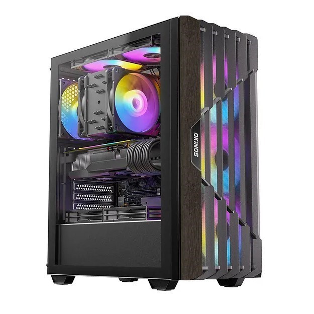 Okinos Cypress P5 Argb Oak Wood Trim Atx, 4X120MM Argb Non-PWM Fans Pre-Installed,Type-C,Tempered Glass Side Panel,Black Mid-Tower Case