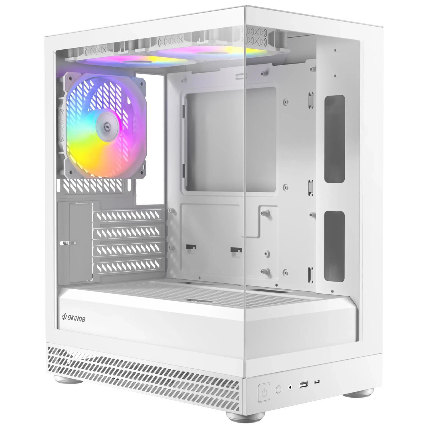 Okinos Aqua Uno Polar, Mini Tower, Micro-ATX/ITX, Tempered Glass, 3×120MM Argb Fans, Usb 3.0 + Type-C, ≤309MM Gpu, ≤165MM Cpu Cooler, Steel