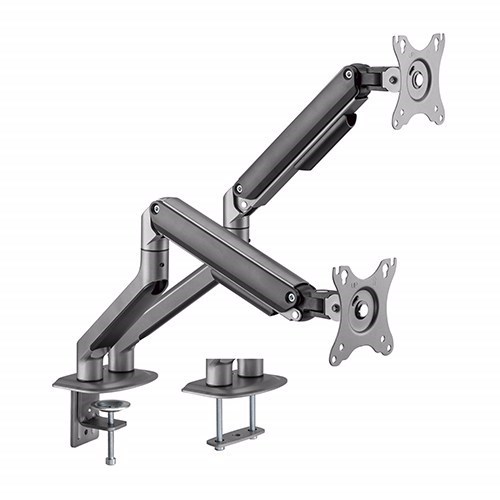 Brateck Dual Monitor Economical Spring-Assisted Monitor Arm Fit Most 17'-32' Monitors, Up To 9KG Per Screen Vesa 75X75/100X100 Space Grey