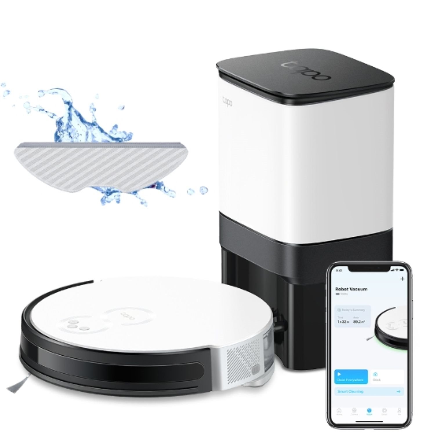 Tp-Link Tapo Robot Vacuum& Mob, Smart Auto-Empty Dock, 350ML Dustbin, 1YR