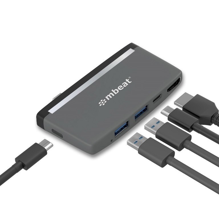 Mbeat®  Essential Pro  5-In-1 Usb- C Hub (4K Hdmi Video, Usb-C PD Pass Through Charging, Usb 3.0 X 2, Usb-C X 1) Usb 3.0 Speed: Up To 5Gbps Weight:30G
