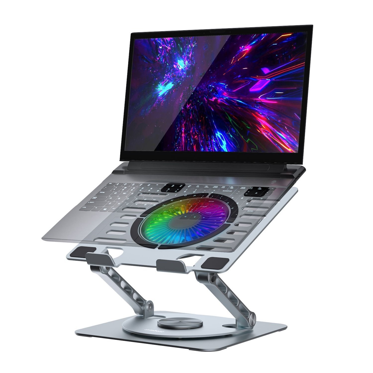 Mbeat Stage S8 Rotating Laptop Stand With RGB Cooling Fan And Usb Ports Material: Aluminium Alloy Package Weight: 1.08KG