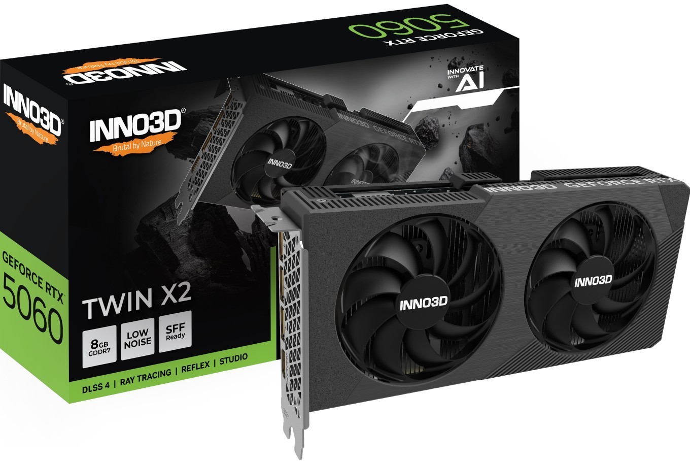 Inno3d nVidia GeForce RTX 5060 Twin X2 V2 8GB GDDR7, 2497MHz Boost Clock, Ram 28Gbps, 3xDP, 1xHDMI 225X116X41MM