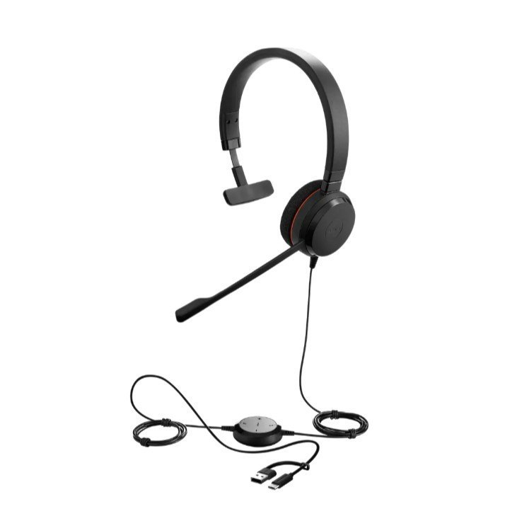 Jabra Evolve 20 Se, Usb C/A, MS Mono Headset, Plug-And-Play, Noise-Cancelling, Clearer Conversation, Manage Calls Easily, Leatherette Ear Cushions