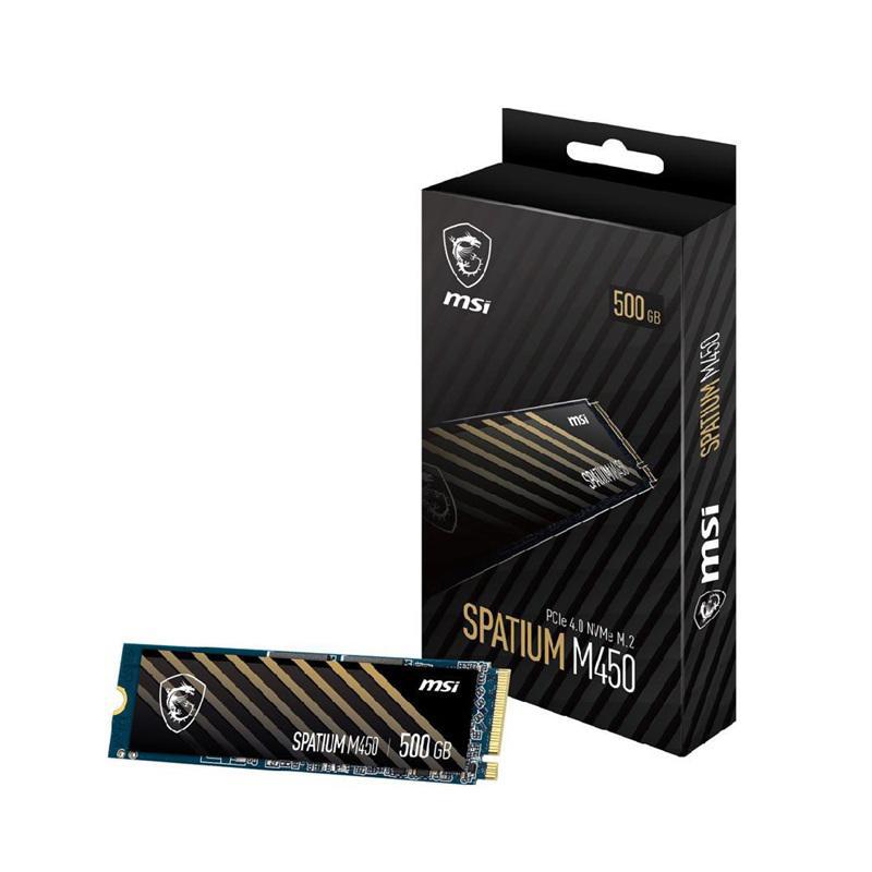 Msi Spatium M450 PCIe 4.0 NVMe M.2 500GB, M.2 2280, PCIe Gen4x4 NVMe 1.4, 3D Nand, Phison E19t, 3600/2300 MB/s, 300TBW, 5Y WTY