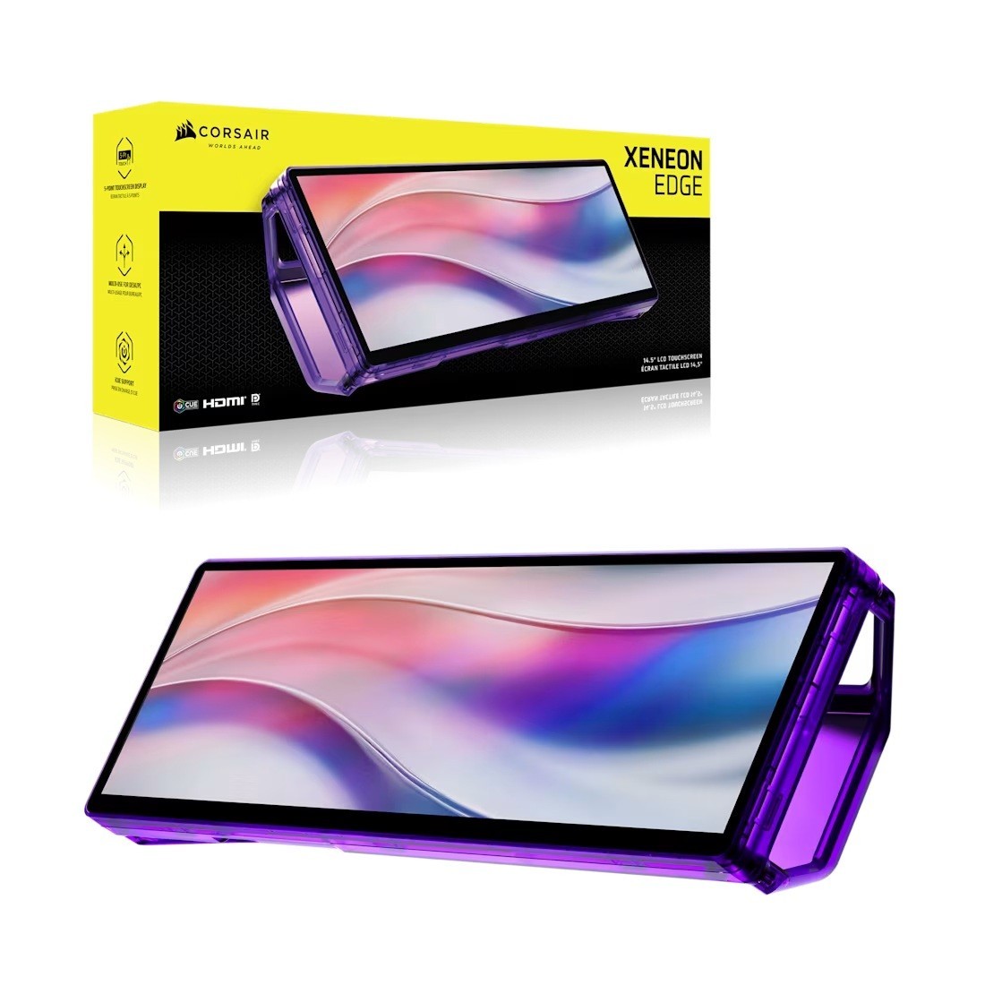 Corsair Xeneon Edge 14.5' LCD Touchscreen - Atomic Purple, 2560x720@60Hz, Hdmi/Usb-C, 5-P Touch, Magnetic Mount, Detachable Stand, Vertical/Horizontal