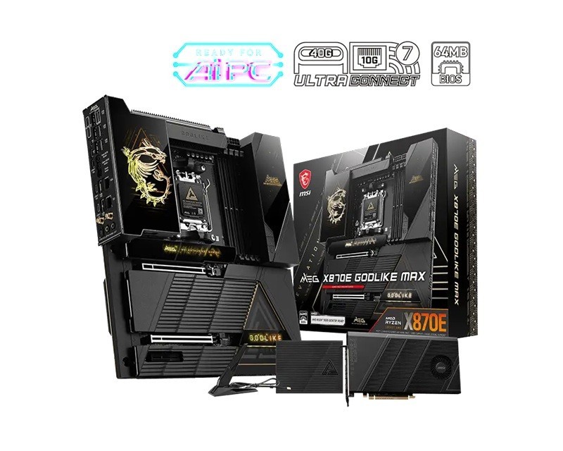 Msi Meg X870e Godlike Max, Am5, Amd X870e, DDR5 9200+ Oc, PCIe 5.0, Wi-Fi 7, 10G+5G Lan, Usb4 40Gbps, Dynamic Dashboard Iii