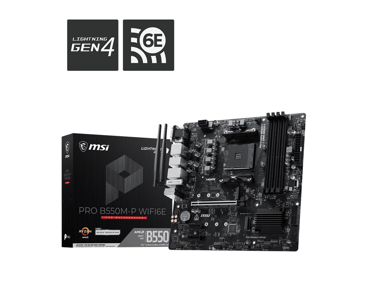 Msi Pro B550M-P Wifi6e, Amd B550, Am4, DDR4 128GB, PCIe 4.0, 2X M.2, Wi-Fi 6E, 1Gb Lan, Usb Type-C.