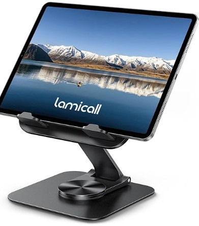 Lamicall Tablet Stand Holder for Desk - [360° Rotatable Metal Base] Adjustable iPad Stand, Foldable Desktop Tablet Stand for iPad Pro