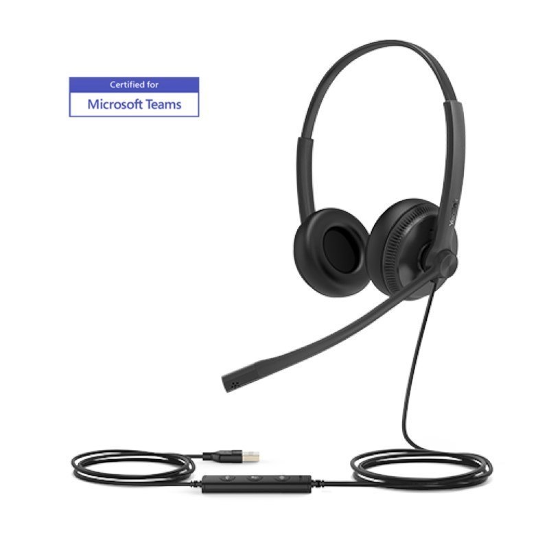 Yealink Uh34 Dual Ear Wideband Noise Cancelling Microphone - Usb Connection, Leather Ear Cushions, Designed For Microsoft Teams