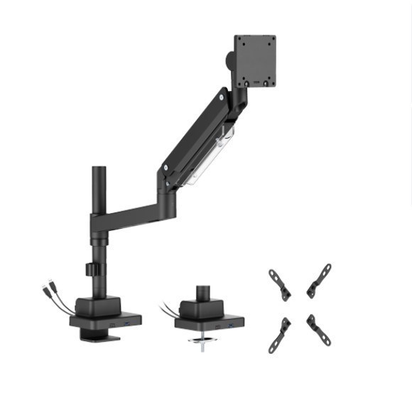 Brateck Ldt80-C012ucp Super Heavy-Duty Pole-Mounted Gas Spring Monitor Arm With Usb-A And Usb-C Ports, Matte Black(New)