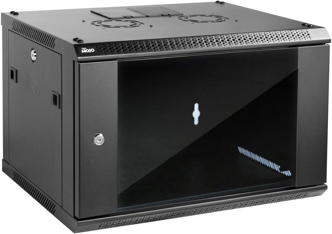 Tecmojo Wall Mount Server Cabinet IT Network Rack Enclosure Lockable Door and Side Panels Black (Black, Standard 6U/Glass Door)