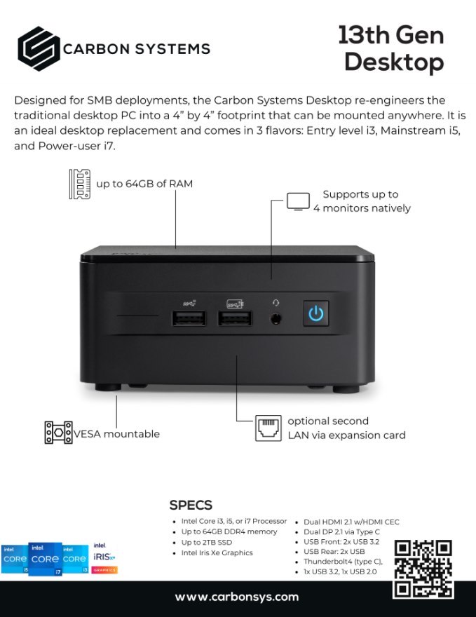 CS Graphite i5 13th Gen Desktop - 13th Generation Intel Core i5-1340P Processor (4P+8E, 16 threads, 12M Cache, P-Cores up to 4.60 GHz, E-Cores up to 3.4GHz) 16GB DDR4 Memory 500GB M.2 SSD