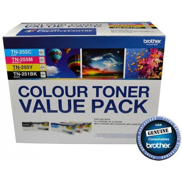 Brother N8ae00003 Value Pack Includes 1X TN-251BK, 1X TN-255C, 1X TN-255M, 1X TN-255Y