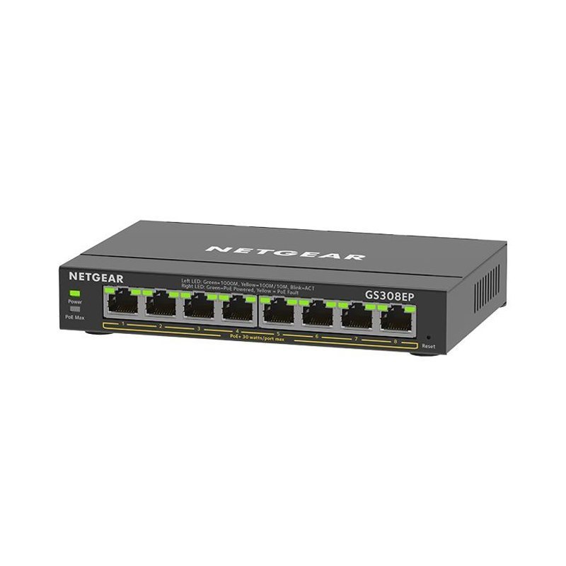 Netgear (Gs308ep) 8-Port Web Managed Switch, Poe+(8) 62W, 5YR