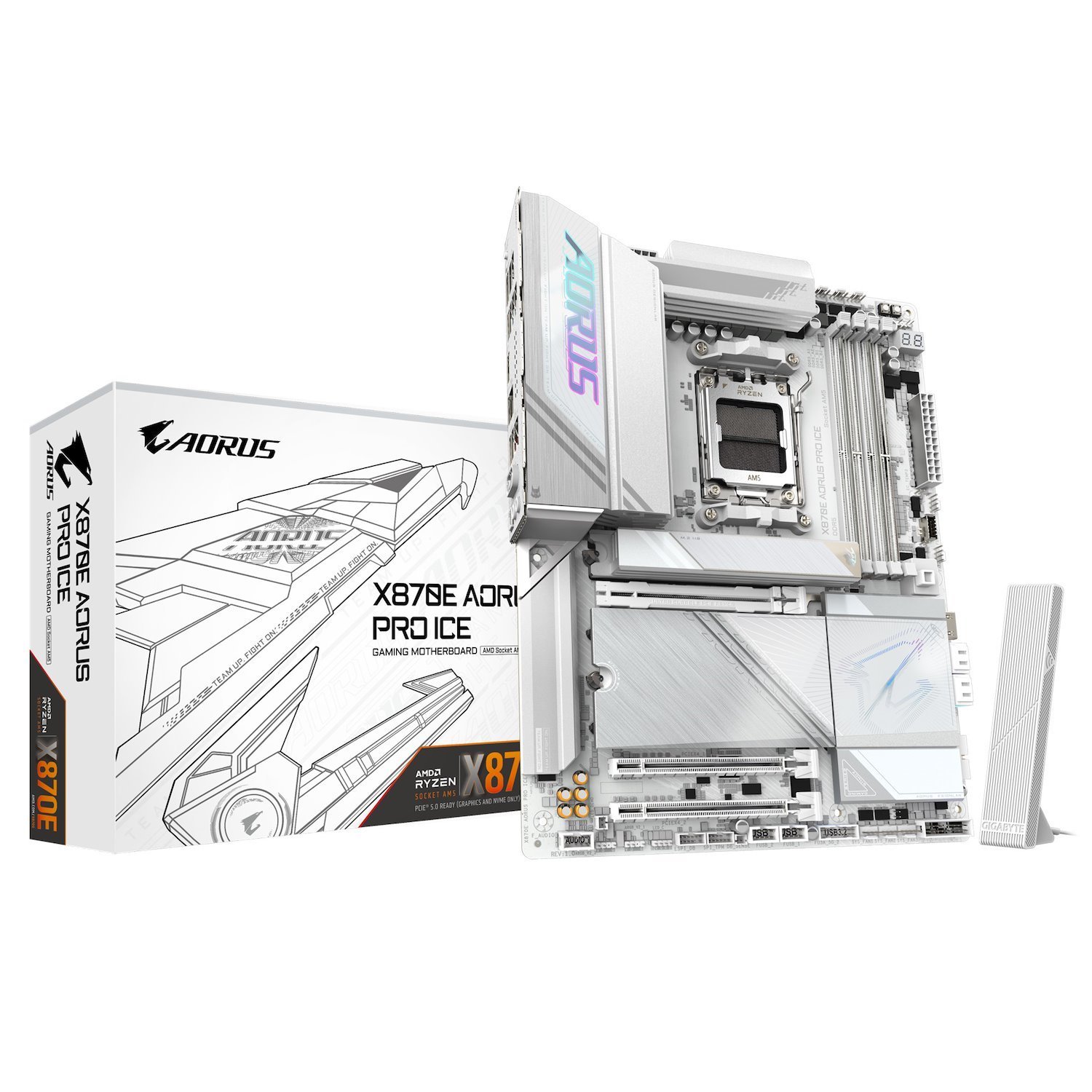 Gigabyte X870e Aorus Pro Ice Amd Am5 Atx Motherboard 4X DDR5~256GB,3x PCIe X16, 4X M.2, 4X Sata 6,7X Usb 3.2, 2X Usb2.0, 2X Usb-C,