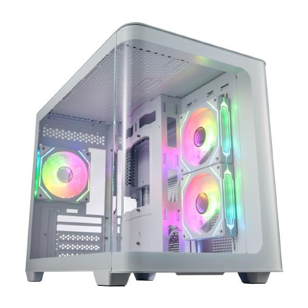 FSP S380 White Gaming M-Atx Mid-Tower 3D Curved Glass Case, Up To M-Atx MB Supported, White Case
