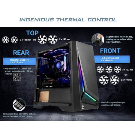 Antec DP301M Matx, Argb Front Led, Tempered Glass Side, Up To 6X 120MM Fans, Dust Filter, Gaming Case. 2 Years Warranty