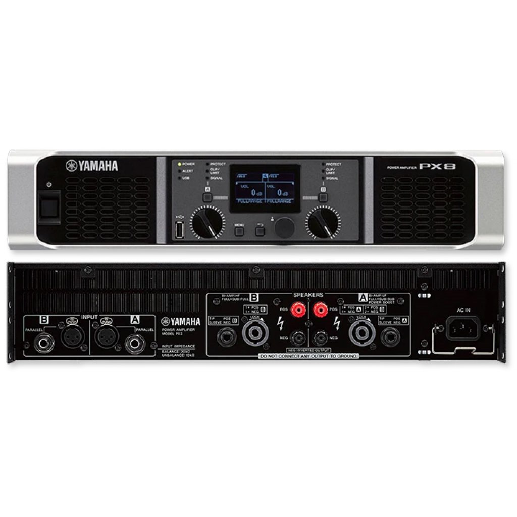 Yamaha PX8 2X 1050W @ 4 Ohms. 2X 800W @ 8 Ohms. 2X 600W @ 2 Ohms.