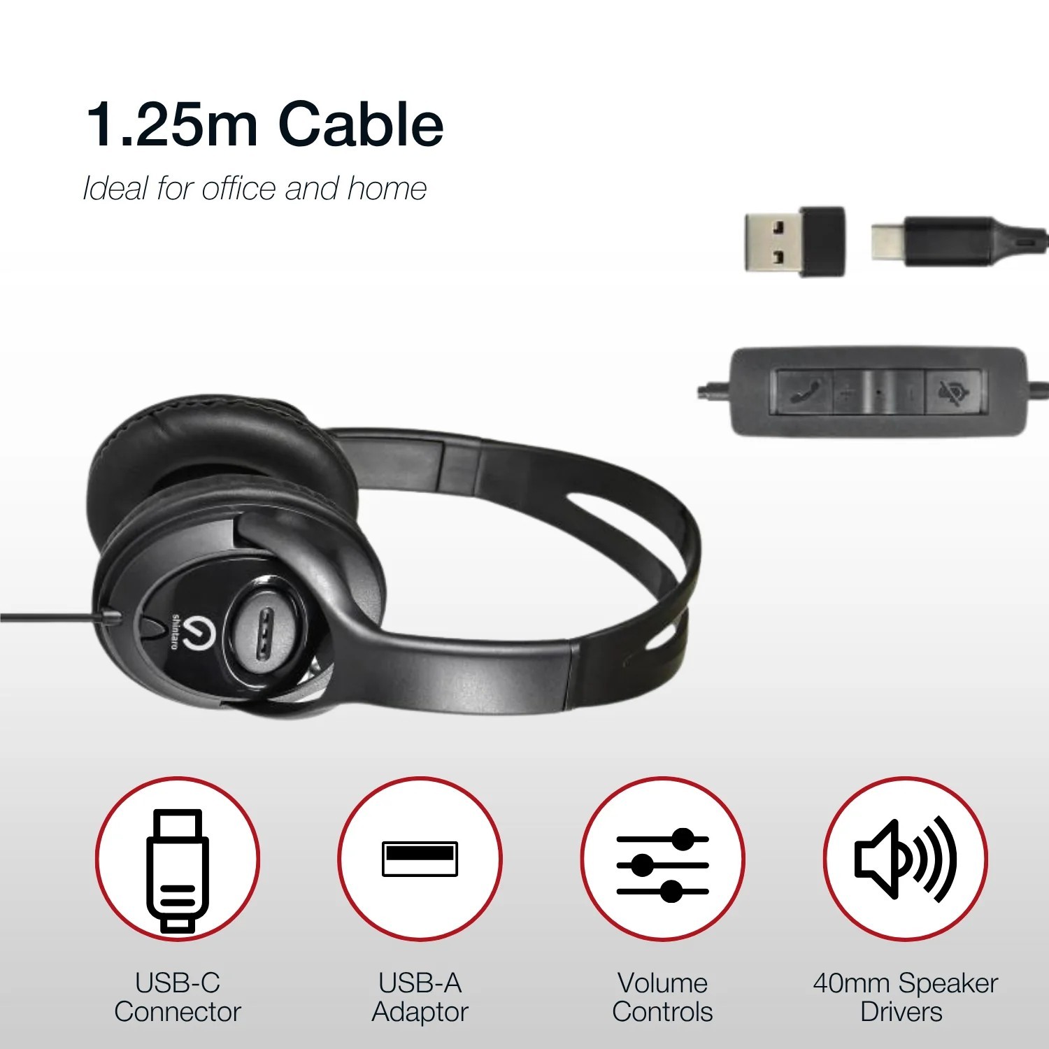 Shintaro Over-The-Ears Usb-C Headset With In-Line Microphone - Includes Usb-C To Usb-A Adaptor For Use With Laptops