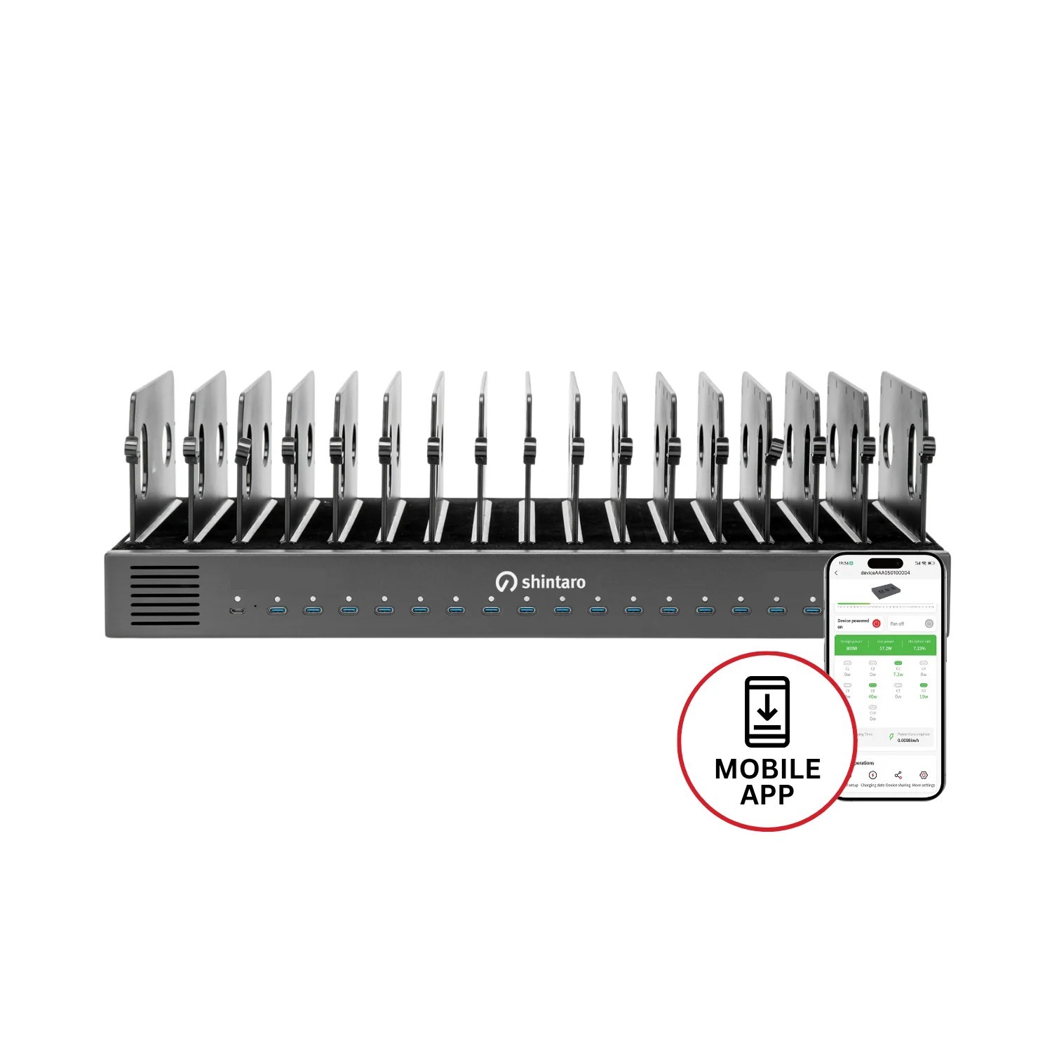 Shintaro Multi Port Charger/Dock With Adjustable Bays - Black, 16 Usb-C