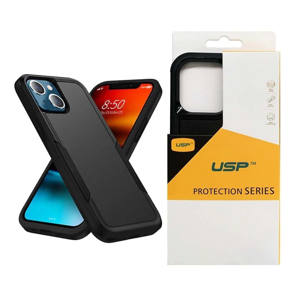 Usp Apple iPhone 16E 5G (6.1') Armor Light Case Black - Two Tough Layers, Port Covers, No Slip Grippy Edges, Durable, Rugged, Sleek, Pocket Fit
