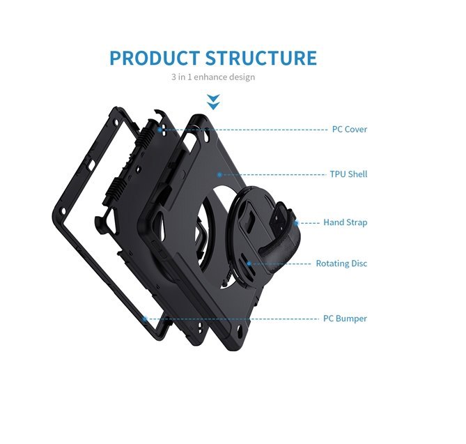 Usp Rugged Apple iPad (10.9') 11TH Gen (A16) / iPad 10TH Gen Case Black - Built-in-Kickstand, Adjustable Hand Strap, Pen Holder, DropProof