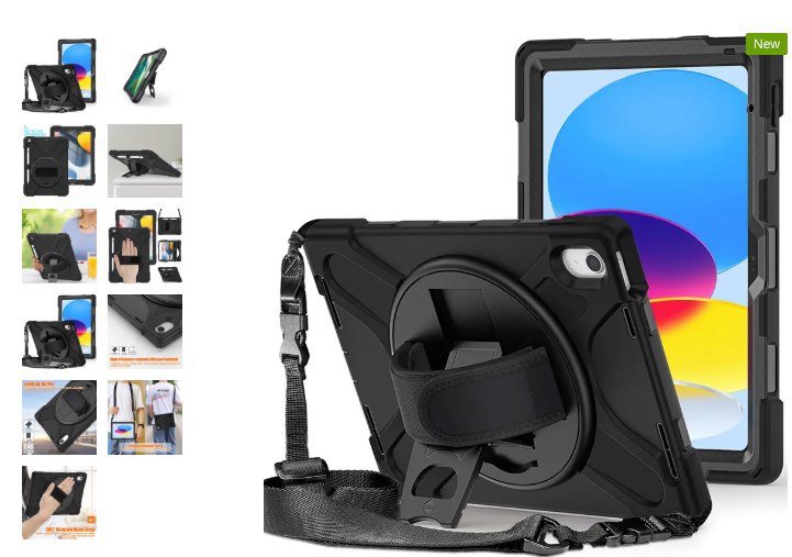 Usp Rugged Apple iPad (10.9') 11TH Gen (A16) / iPad 10TH Gen Case Black - Built-in-Kickstand, Adjustable Hand Strap, Pen Holder, DropProof