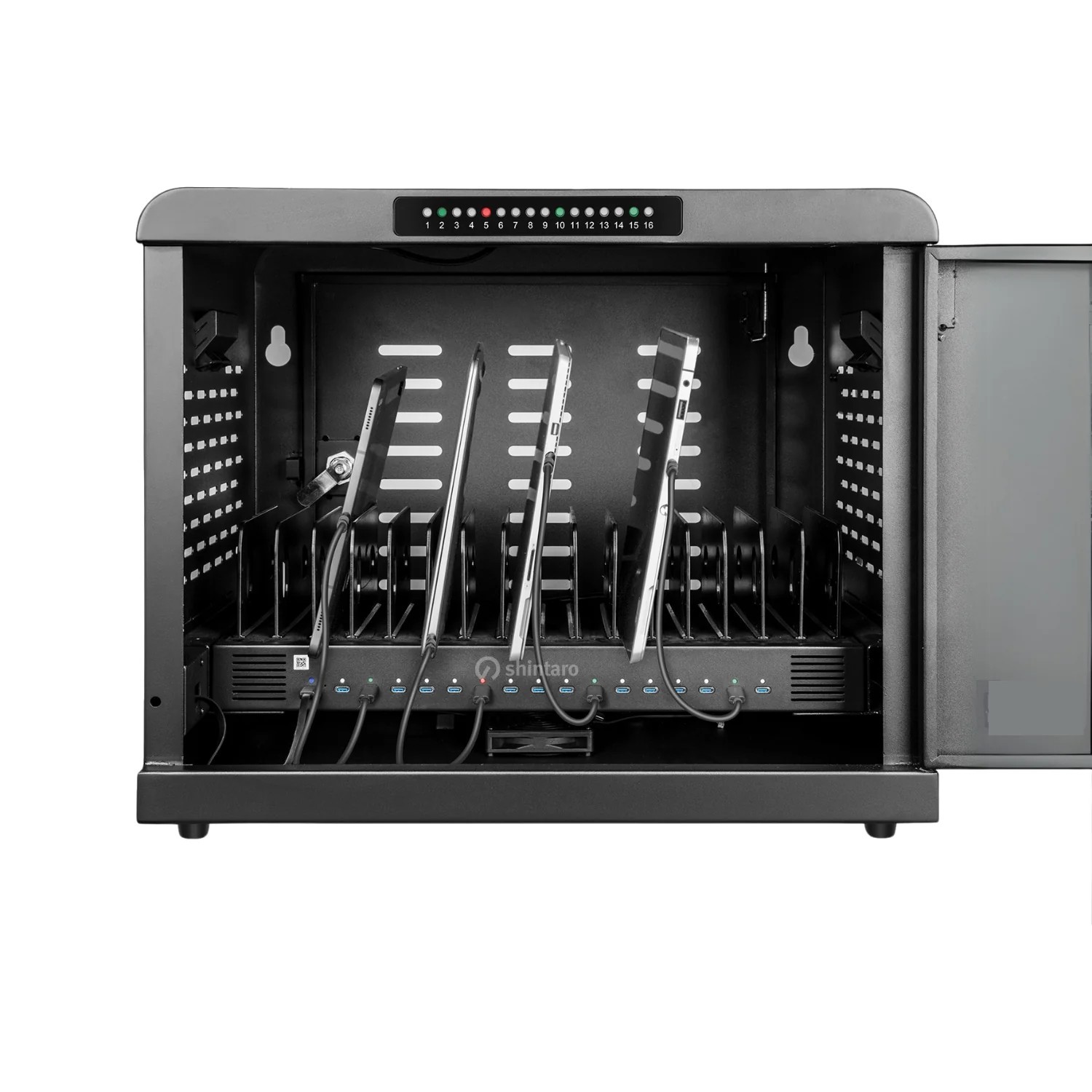 Shintaro 16 Ports Usb-C Charging Cabinet 1000W For NoteBooks And Other Devices Up To 16" - Black