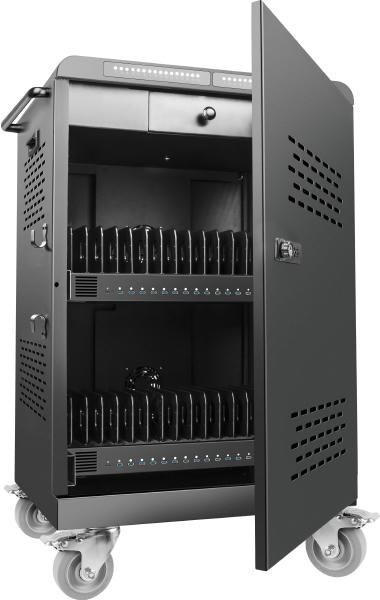 Shintaro 32 Ports Usb-C Charging Cart 2000W For NoteBooks And Other Devices Up To 16" - Black